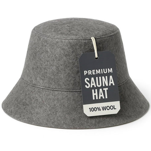 Grey wool felt bucket sauna hat with a short brim, 100% natural wool, DIVELUX