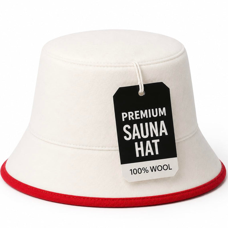 DIVELUX Bucket Wool Sauna Hat, White-red