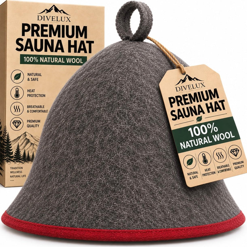 DIVELUX Classic Wool Sauna Hat, Grey-red